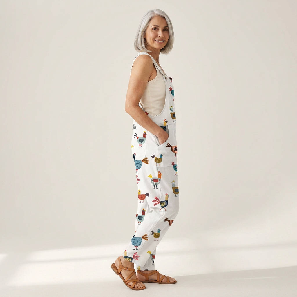 Rosemarie Bequeme bedruckte Latzhose, Detailansicht