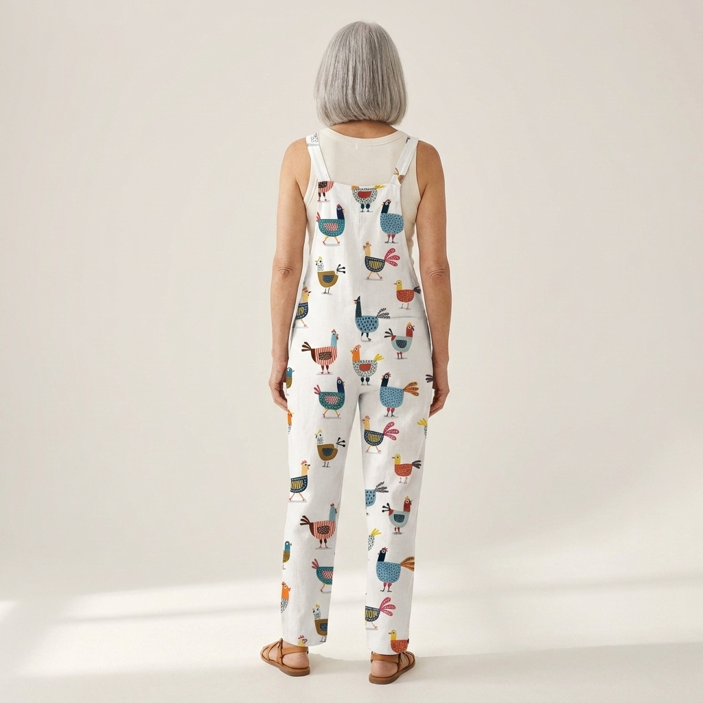 Rosemarie Bequeme bedruckte Latzhose, Nahaufnahme