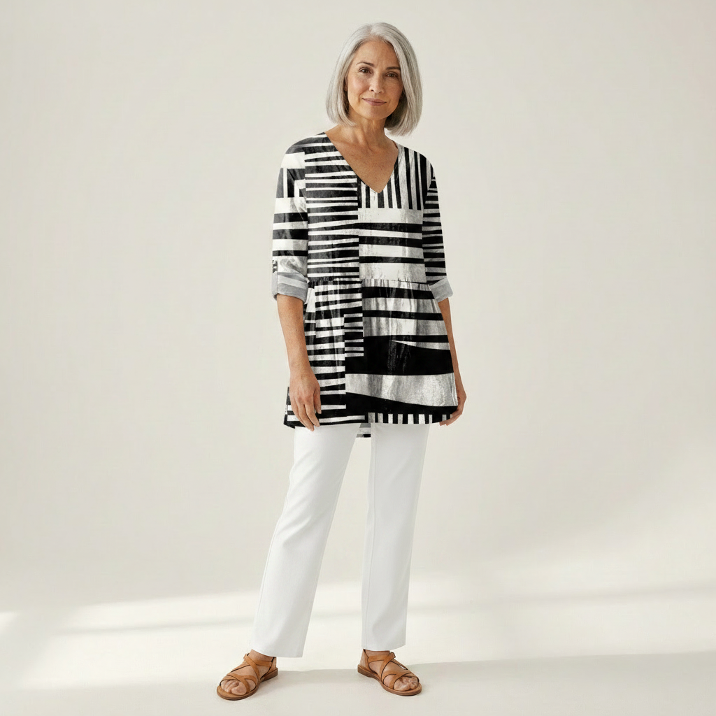 Quinn | Lange Bluse mit Muster - Vorderansicht