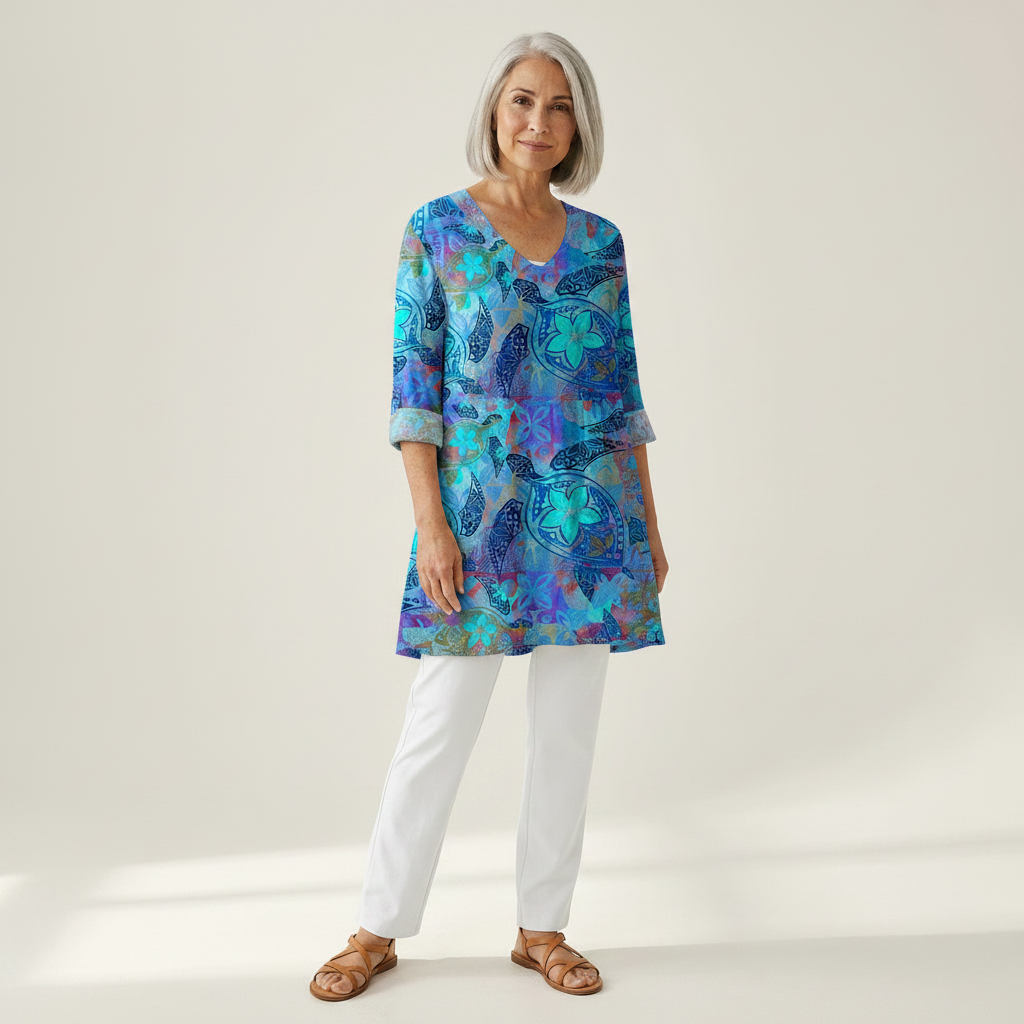 Riley | Lange Bluse mit Muster - Vorderansicht