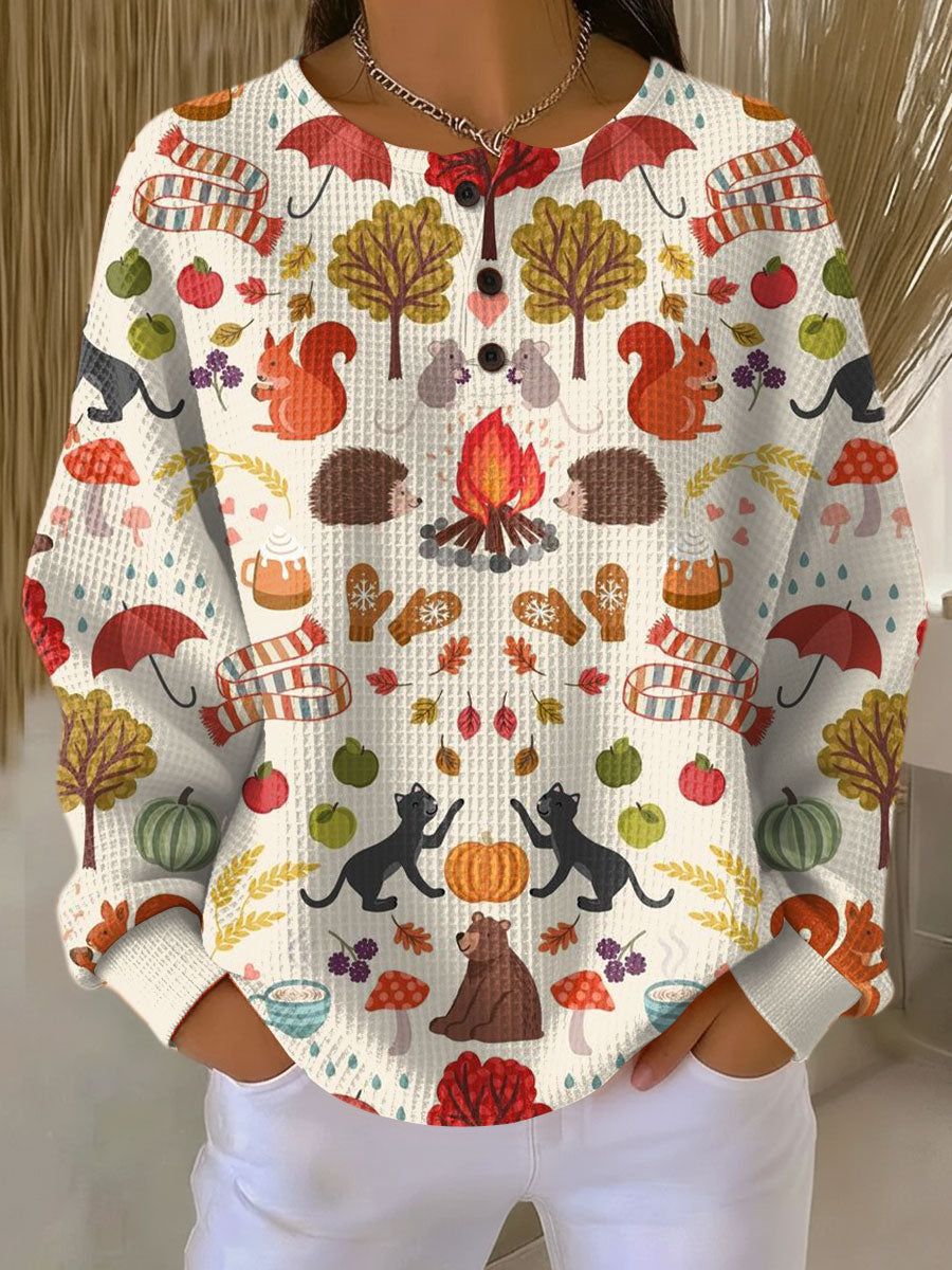 Mathilde Pullover mit Herbstwald-Motiv, Vorderansicht