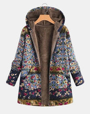 Elena – Boho-Sherpa-Kapuzenpullover mit Blumenmuster