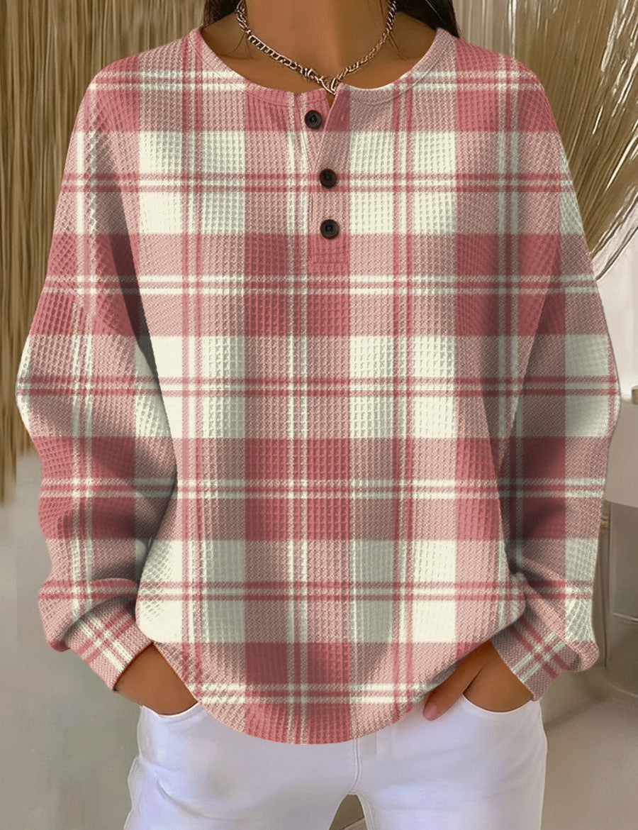 Svenja Pullover mit Karomuster in Rosé, Vorderansicht