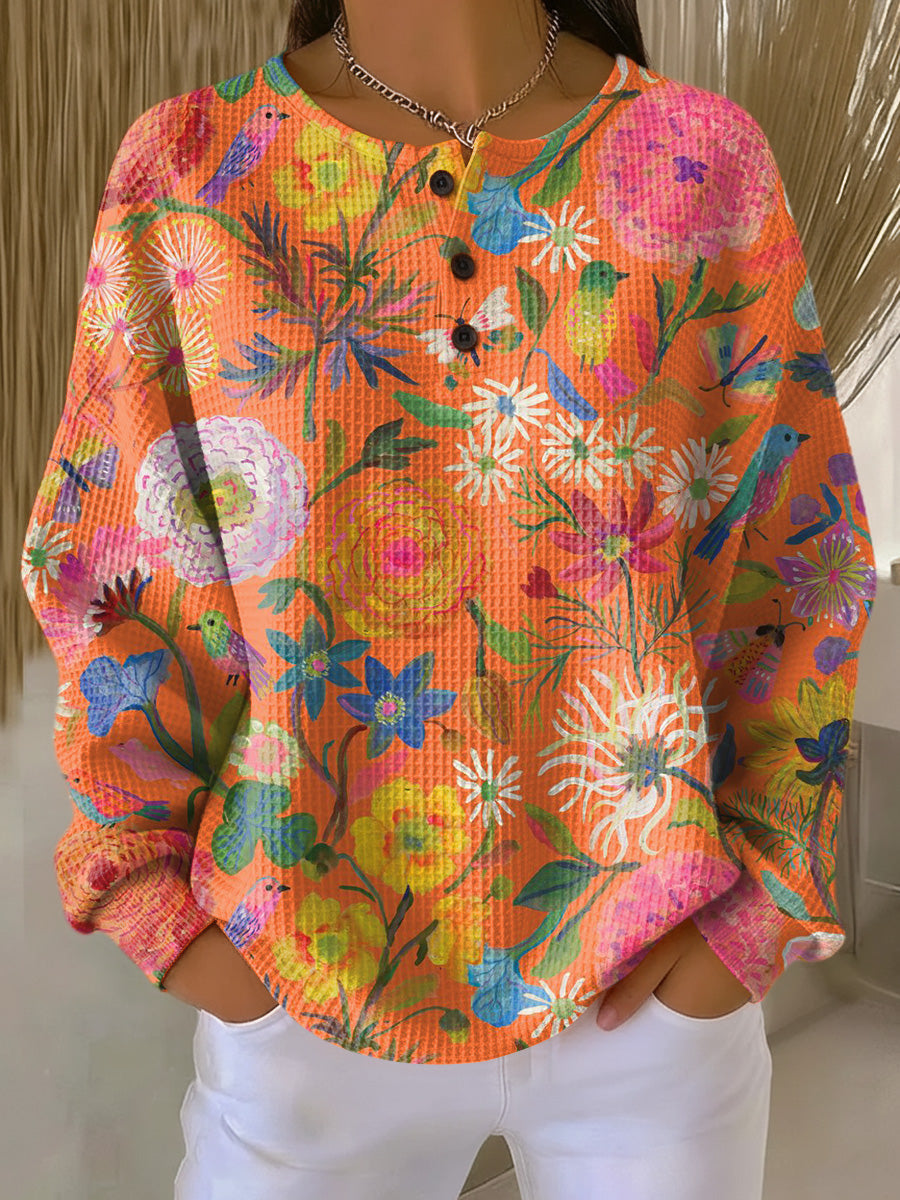Wiebke Pullover in Orange mit Blumen, Vorderansicht