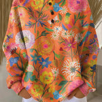Wiebke Pullover in Orange mit Blumen, Vorderansicht