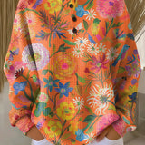 Wiebke Pullover in Orange mit Blumen, Vorderansicht