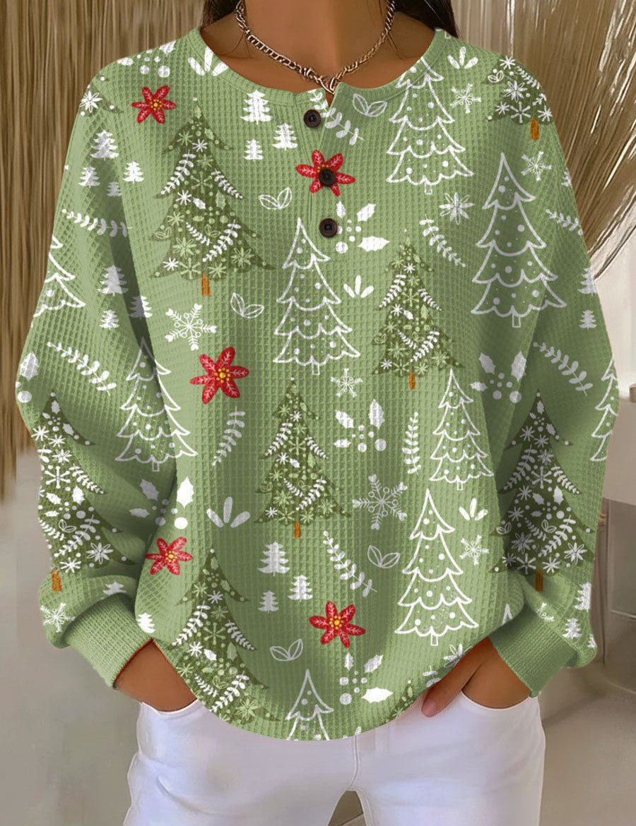 Heidi Weihnachtspullover in Grün mit Tannen, Vorderansicht