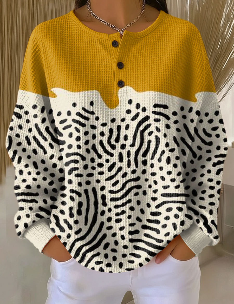 Frieda Pullover in Senfgelb mit Punktmuster, Vorderansicht