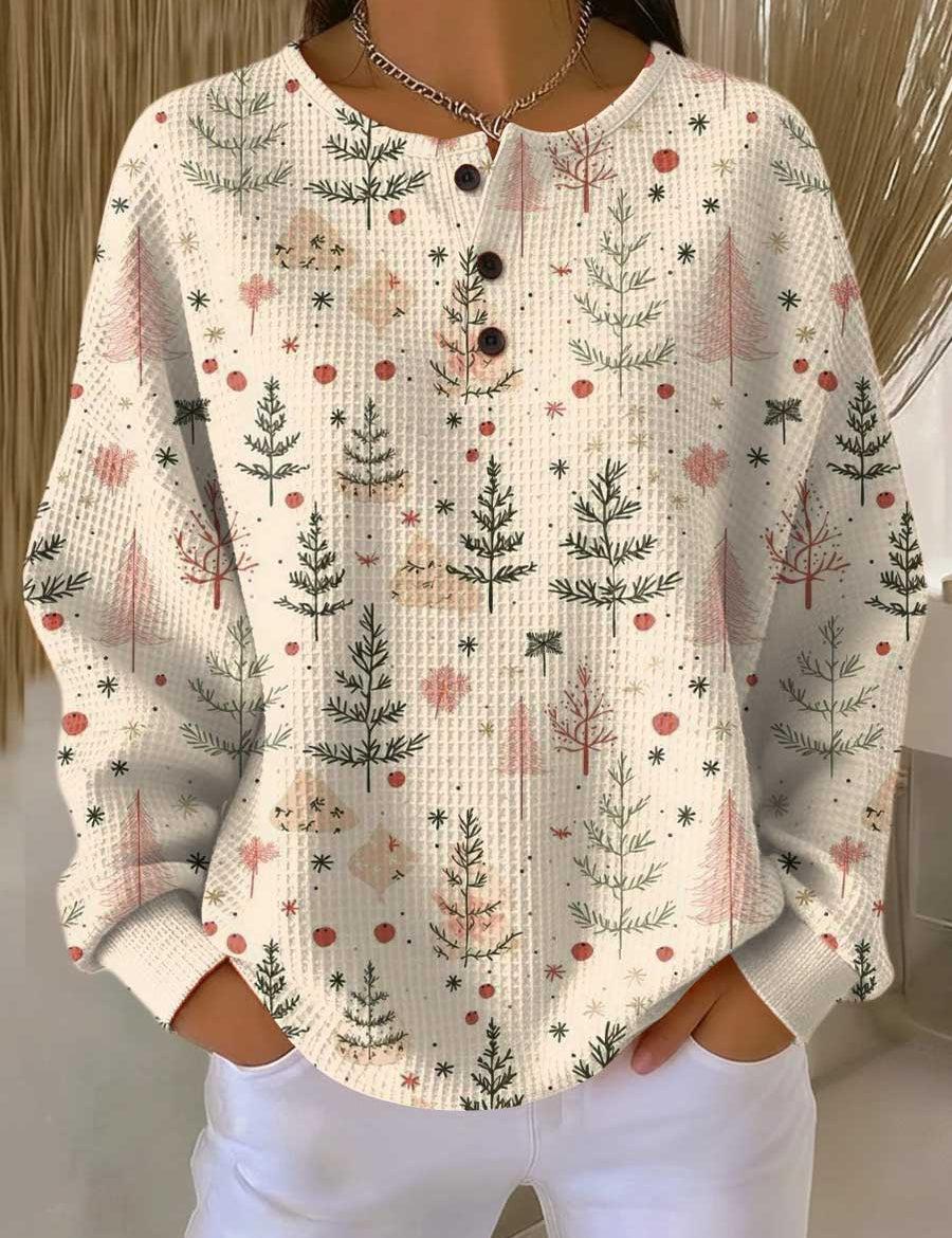 Sonja Pullover in Creme mit kleinen Tannen, Vorderansicht