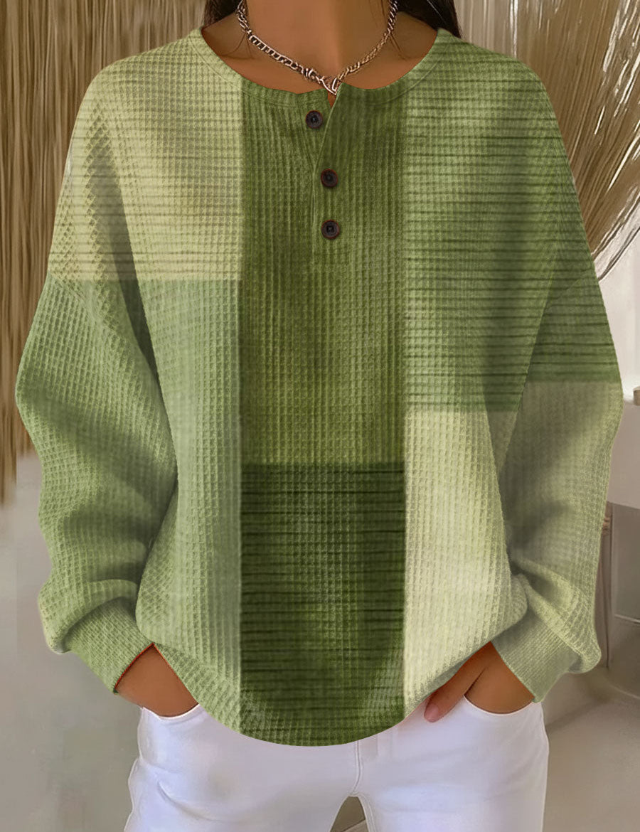Katrin Patchwork-Pullover in Grüntönen, Vorderansicht