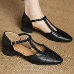 Greta Klassische Leder-T-Steg-Schuhe mit geflochtenem Detail, Detailansicht