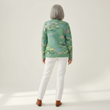 Annegret Grüne Strickjacke mit Seerosen-Motiv, Rückansicht