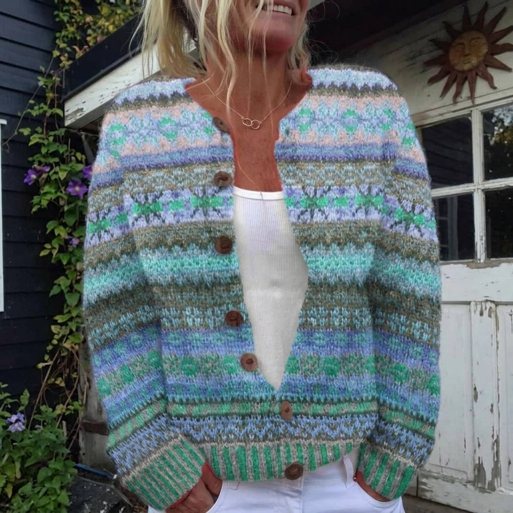 Bettina Strickjacke mit nordischem Pastellmuster, Vorderansicht