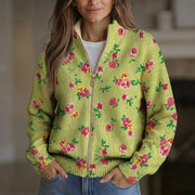 Elke | Grüne Strickjacke mit Blumenmuster