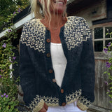 Gisela Dunkelblaue Strickjacke mit Schneesternmuster, Vorderansicht