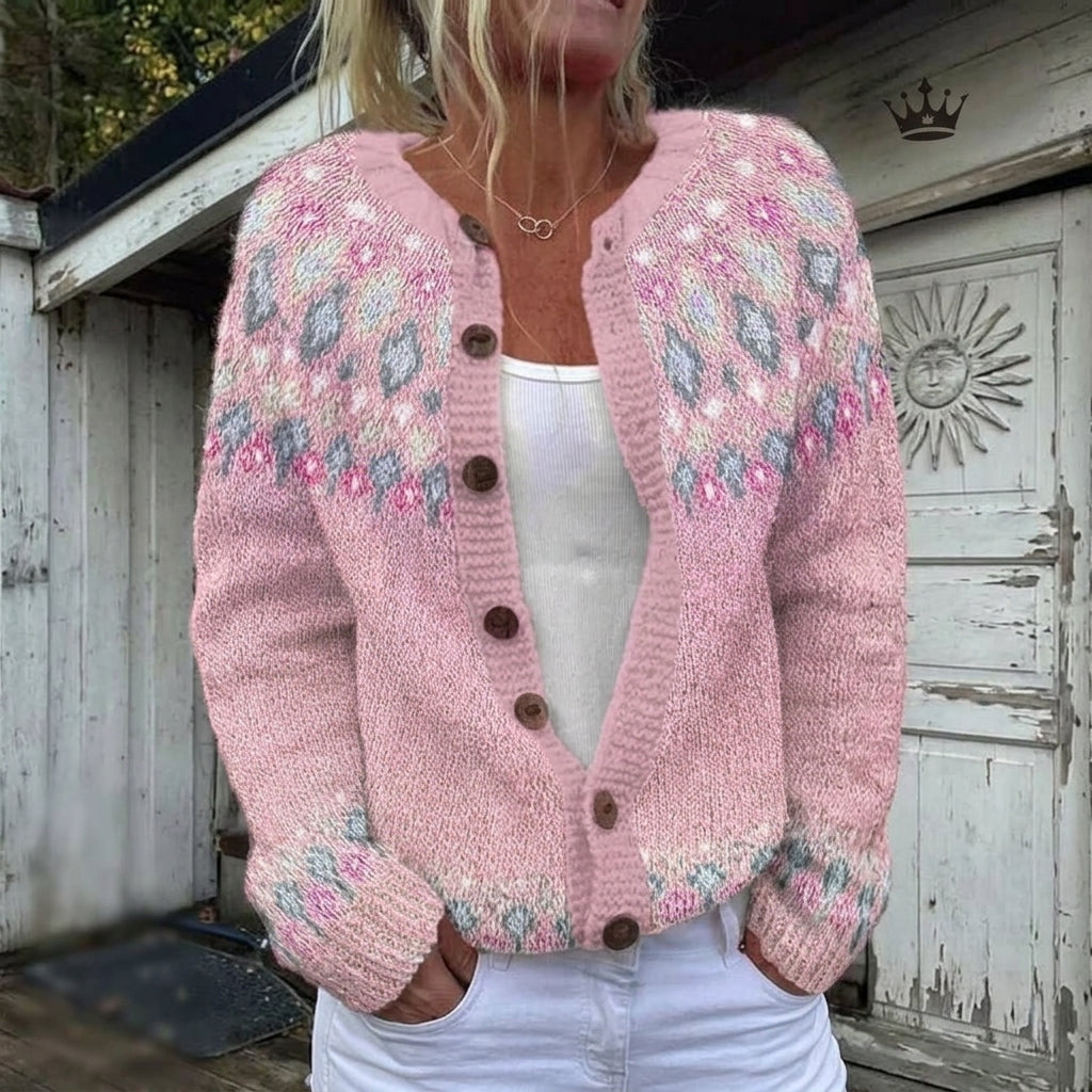 Hannelore Rosa Strickjacke mit Rautenmuster, Vorderansicht