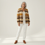 Marlene Strickjacke mit Streifen in Braun & Creme, Vorderansicht