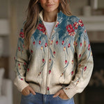 Martina Strickjacke mit Pfauenfeder-Motiv, Vorderansicht