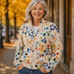 Anja Strickjacke mit buntem Blättermuster, Detailansicht