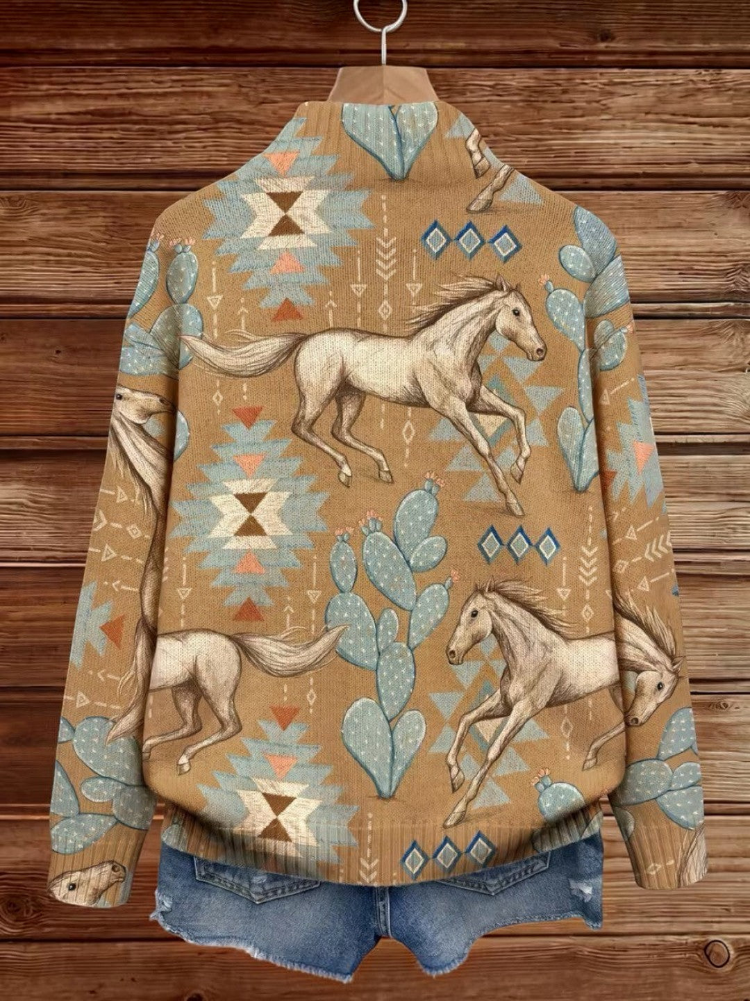 Brigitte Strickjacke mit Pferde- und Kakteenmotiv, Produktansicht