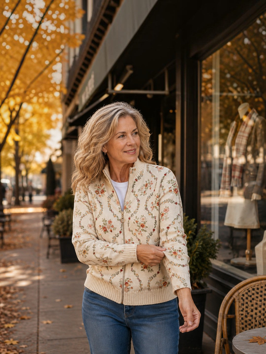 Ingrid Strickjacke mit zarten Blumenranken, Detailansicht