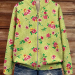 Elke Grüne Strickjacke mit Blumenmuster, Seitenansicht