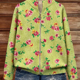 Elke Grüne Strickjacke mit Blumenmuster, Seitenansicht