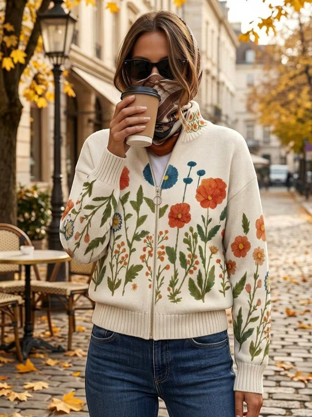 Andrea Strickjacke mit Wildblumenmuster, Seitenansicht