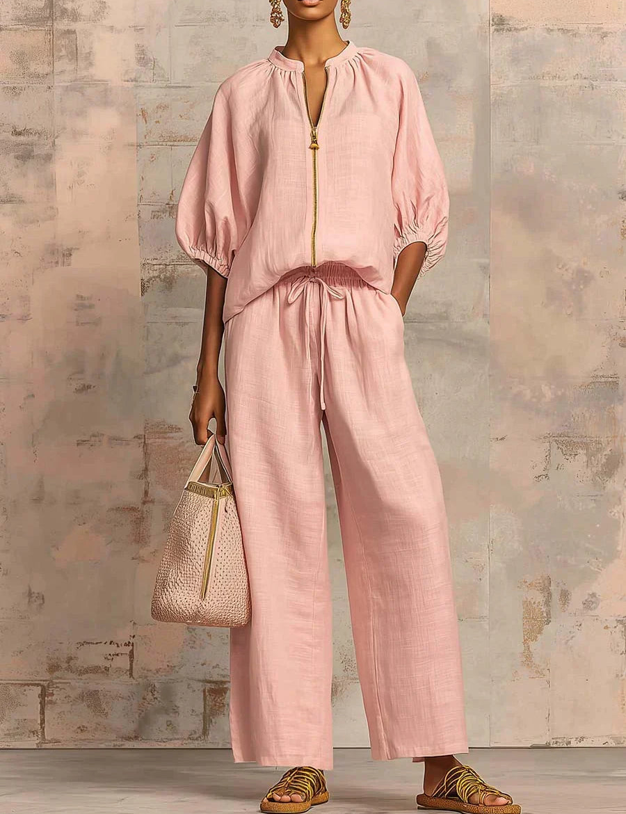Henrietta Zweiteiliges Outfit mit Bluse und lockerer Hose, Vorderansicht