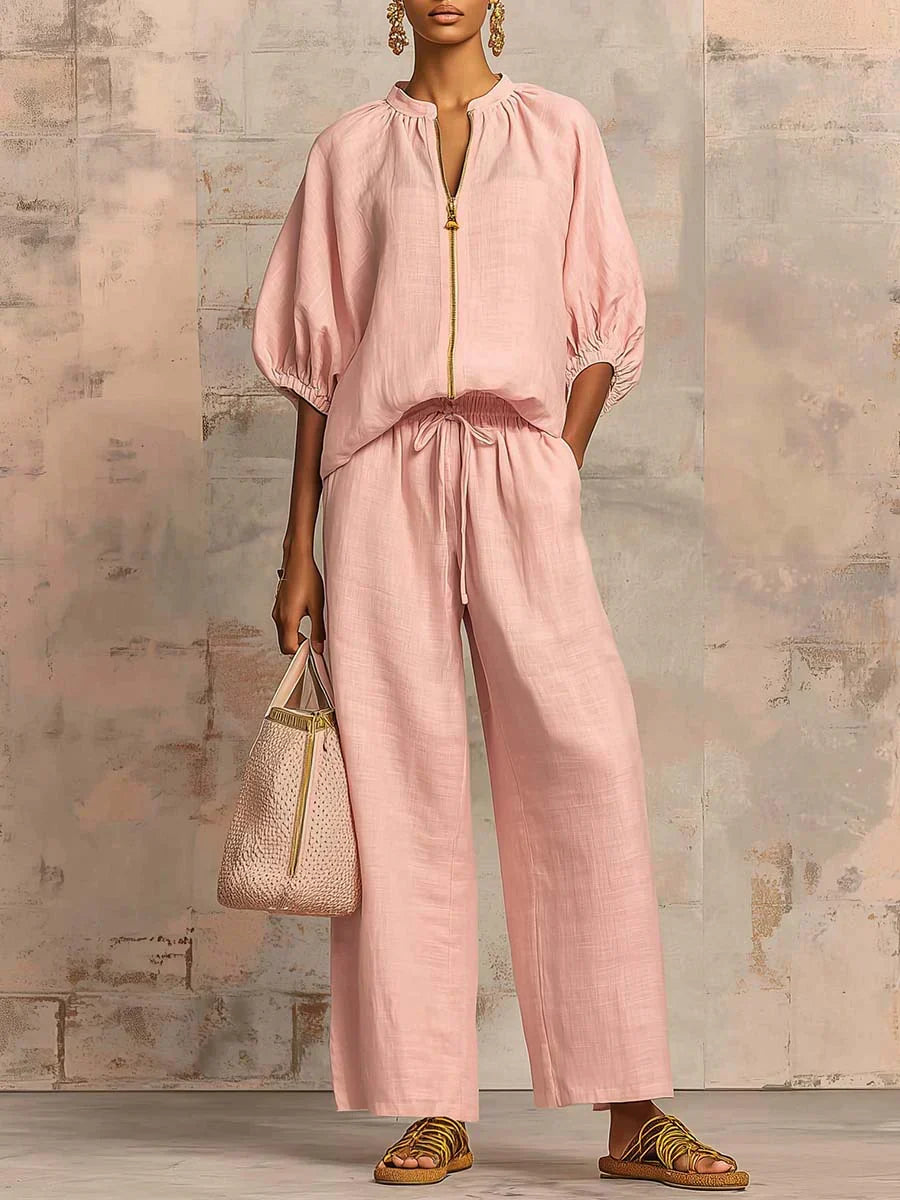 Henrietta Zweiteiliges Outfit mit Bluse und lockerer Hose, Vorderansicht