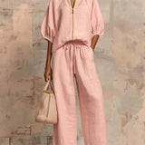 Henrietta Zweiteiliges Outfit mit Bluse und lockerer Hose, Vorderansicht