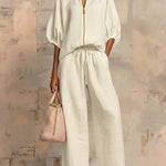 Henrietta Zweiteiliges Outfit mit Bluse und lockerer Hose, Seitenansicht