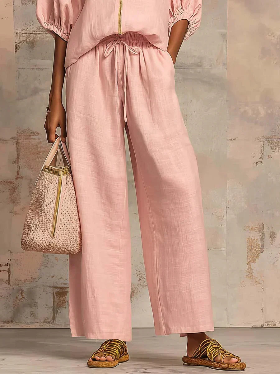 Henrietta Zweiteiliges Outfit mit Bluse und lockerer Hose, Detailansicht