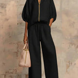 Henrietta Zweiteiliges Outfit mit Bluse und lockerer Hose, Nahaufnahme