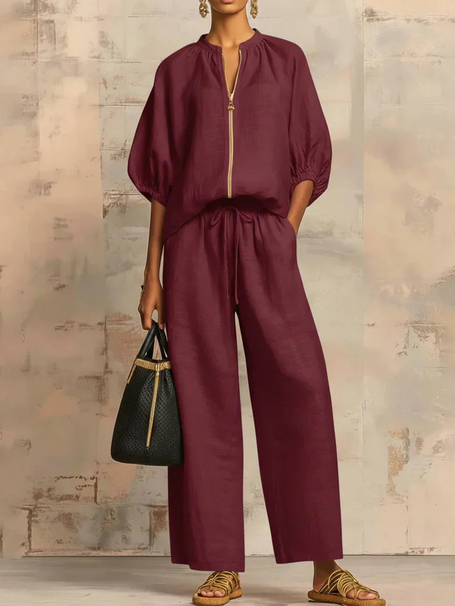Henrietta Zweiteiliges Outfit mit Bluse und lockerer Hose, Seitenansicht