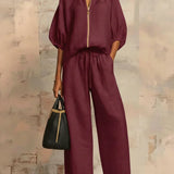 Henrietta Zweiteiliges Outfit mit Bluse und lockerer Hose, Seitenansicht