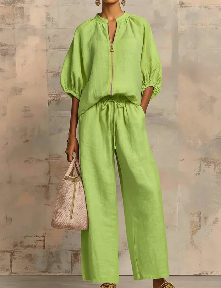 Henrietta Zweiteiliges Outfit mit Bluse und lockerer Hose, Detailansicht