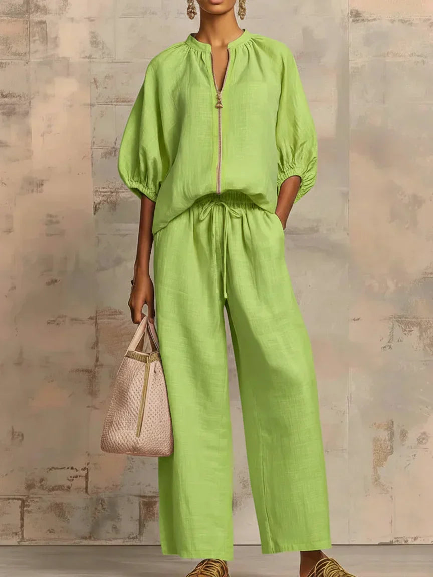 Henrietta Zweiteiliges Outfit mit Bluse und lockerer Hose, Detailansicht