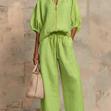 Henrietta Zweiteiliges Outfit mit Bluse und lockerer Hose, Detailansicht
