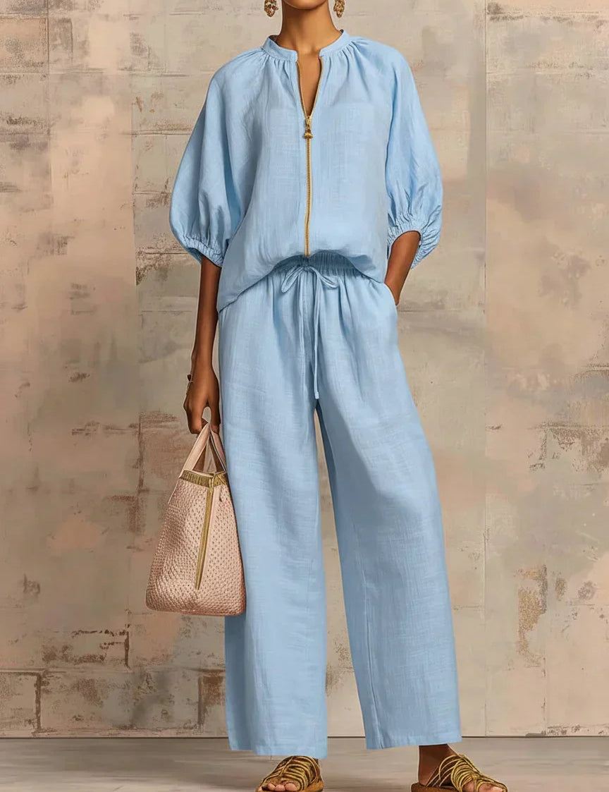 Henrietta Zweiteiliges Outfit mit Bluse und lockerer Hose, Produktansicht