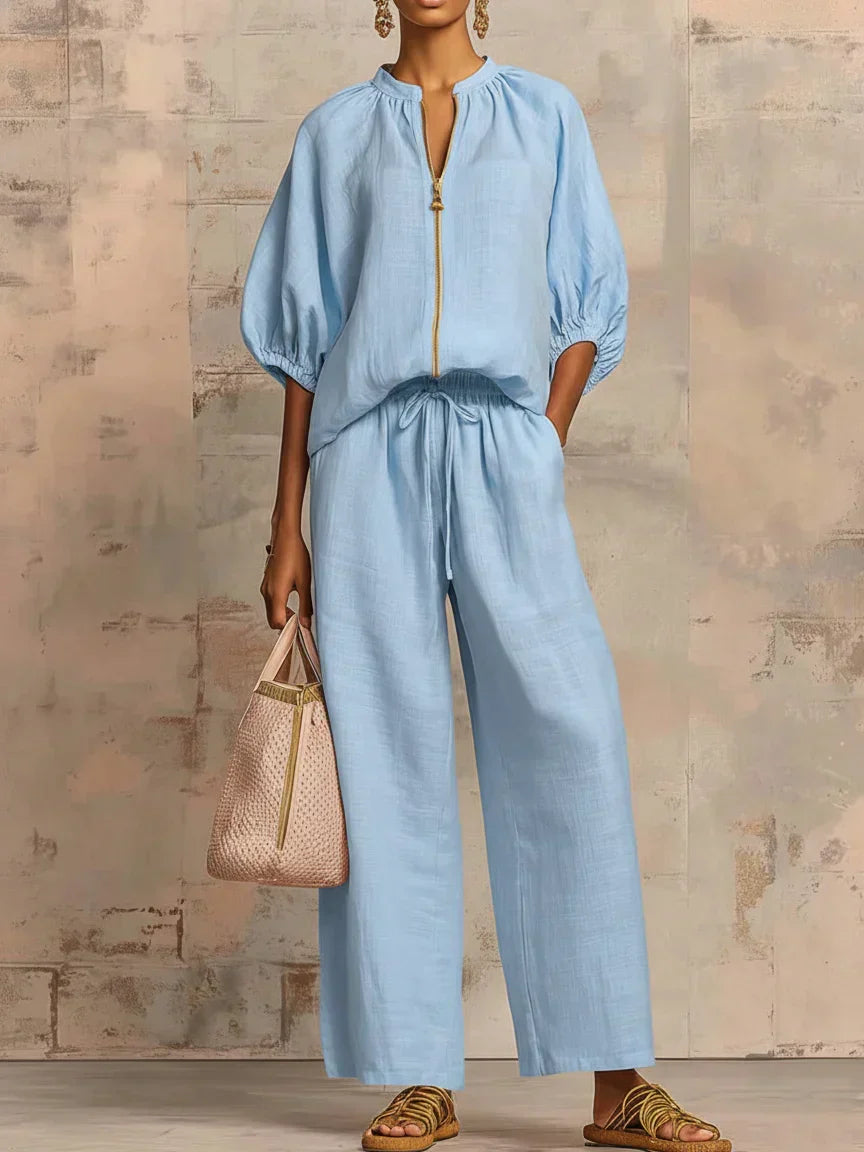 Henrietta Zweiteiliges Outfit mit Bluse und lockerer Hose, Produktansicht