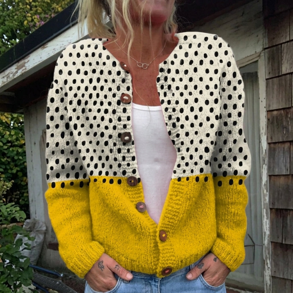 Sabine Strickjacke mit Punkten in Creme & Gelb, Vorderansicht