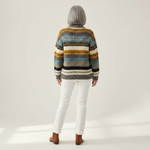Ulrike Strickjacke mit Streifen in Blau & Senfgelb, Rückansicht
