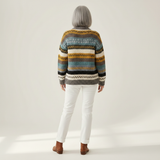 Ulrike Strickjacke mit Streifen in Blau & Senfgelb, Rückansicht